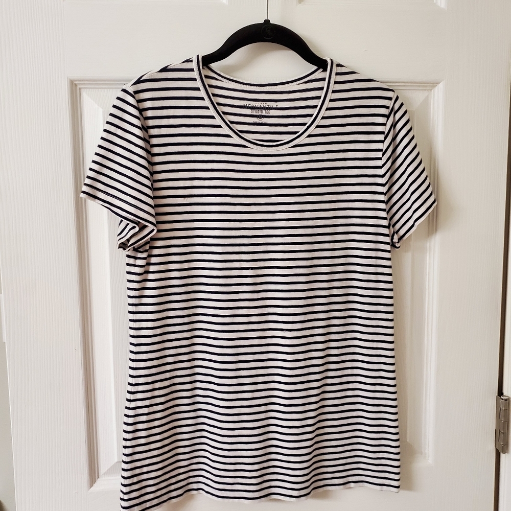 J. Crew navy/white stripe Mercantile Tee In medium
